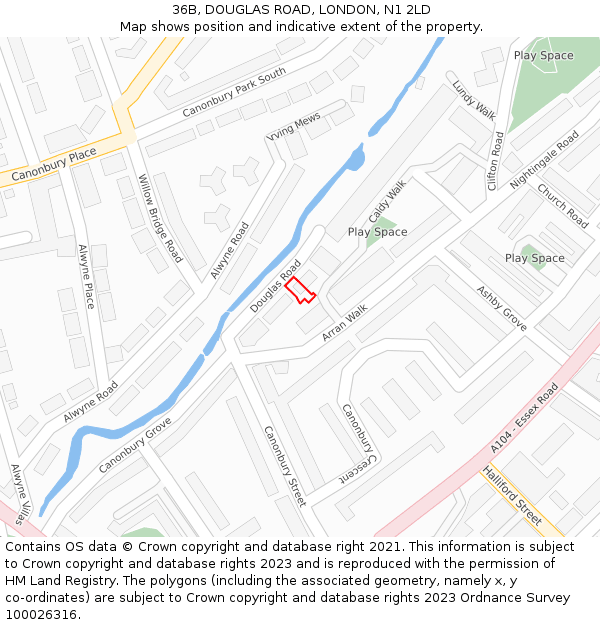 36B, DOUGLAS ROAD, LONDON, N1 2LD: Location map and indicative extent of plot
