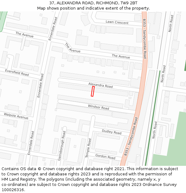 37, ALEXANDRA ROAD, RICHMOND, TW9 2BT: Location map and indicative extent of plot