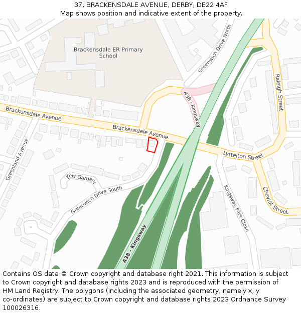 37, BRACKENSDALE AVENUE, DERBY, DE22 4AF: Location map and indicative extent of plot