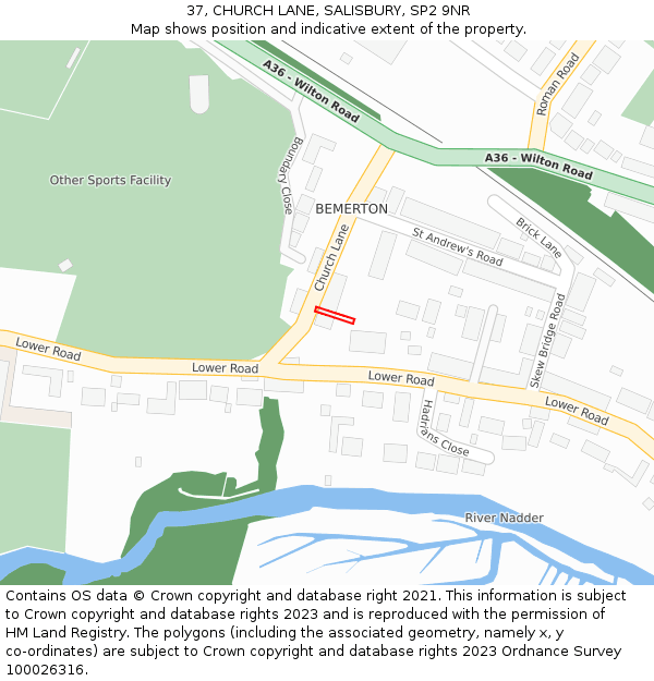 37, CHURCH LANE, SALISBURY, SP2 9NR: Location map and indicative extent of plot