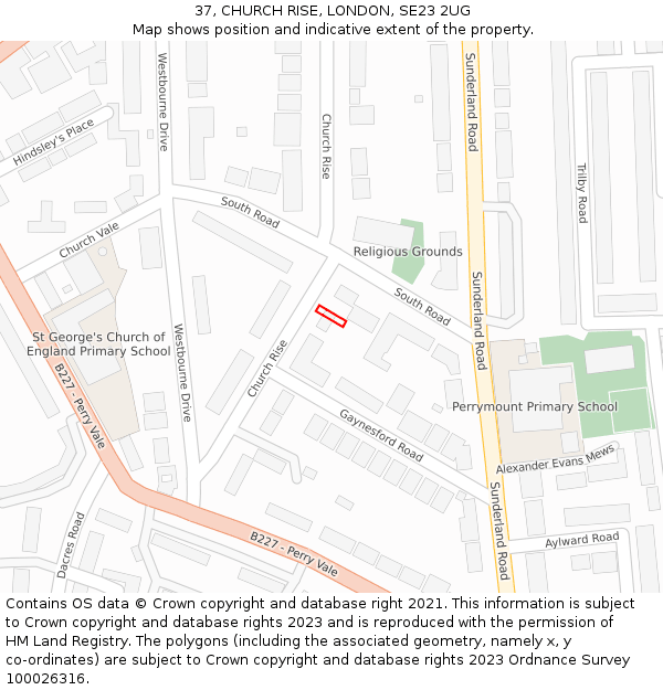 37, CHURCH RISE, LONDON, SE23 2UG: Location map and indicative extent of plot