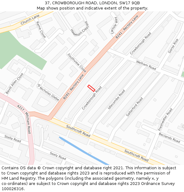 37, CROWBOROUGH ROAD, LONDON, SW17 9QB: Location map and indicative extent of plot