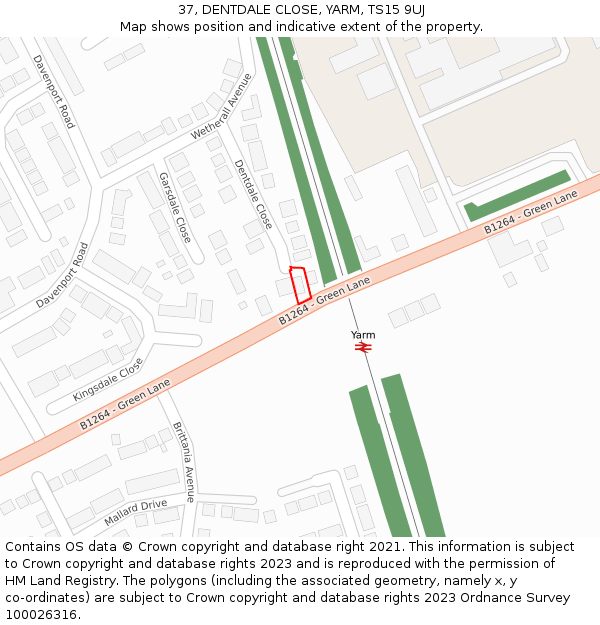 37, DENTDALE CLOSE, YARM, TS15 9UJ: Location map and indicative extent of plot