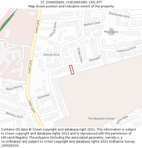 37, DOWNSWAY, CHELMSFORD, CM1 6TT: Location map and indicative extent of plot