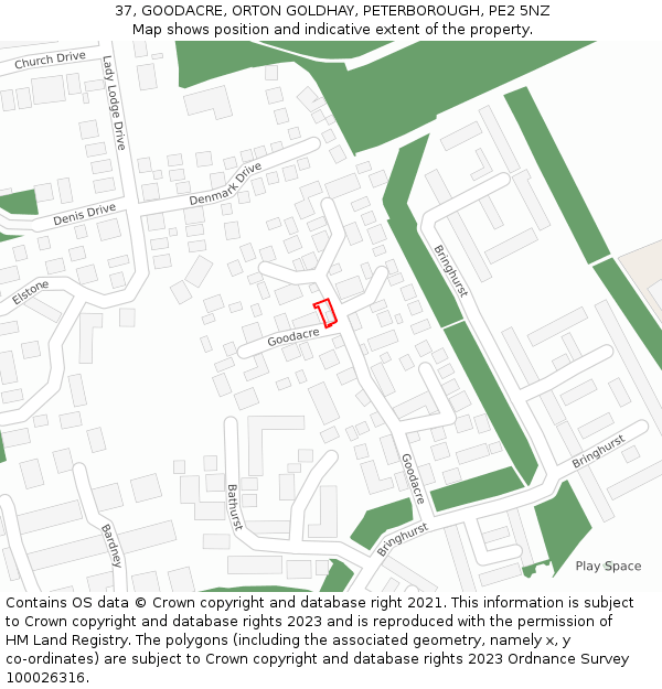 37, GOODACRE, ORTON GOLDHAY, PETERBOROUGH, PE2 5NZ: Location map and indicative extent of plot