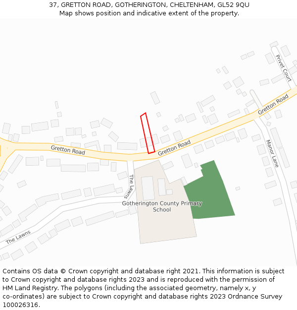 37, GRETTON ROAD, GOTHERINGTON, CHELTENHAM, GL52 9QU: Location map and indicative extent of plot