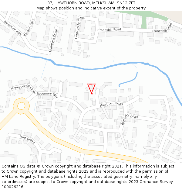 37, HAWTHORN ROAD, MELKSHAM, SN12 7FT: Location map and indicative extent of plot
