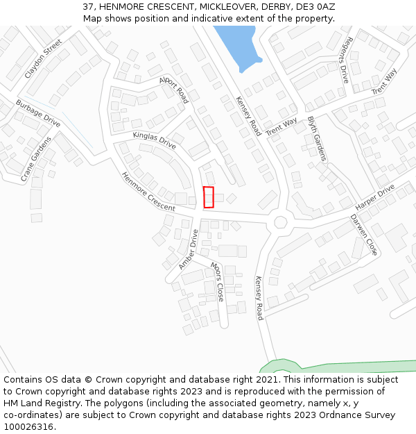 37, HENMORE CRESCENT, MICKLEOVER, DERBY, DE3 0AZ: Location map and indicative extent of plot