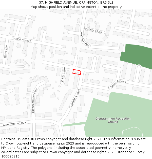 37, HIGHFIELD AVENUE, ORPINGTON, BR6 6LE: Location map and indicative extent of plot