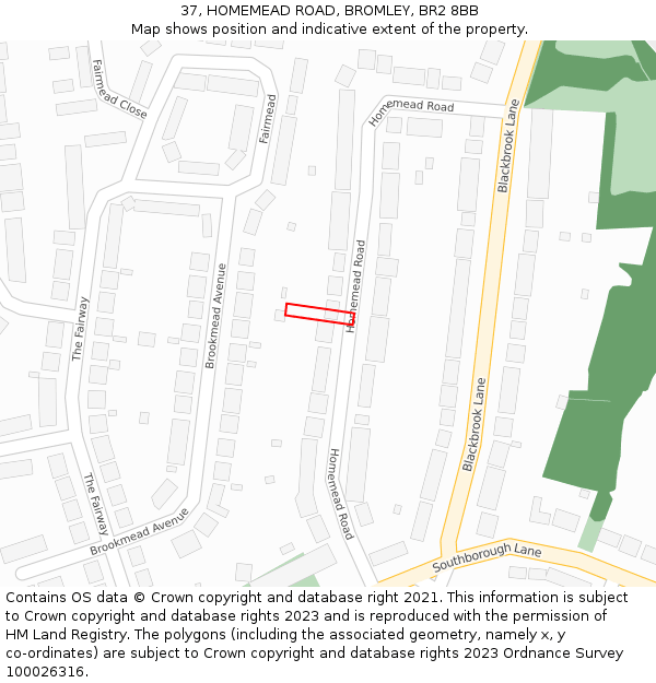 37, HOMEMEAD ROAD, BROMLEY, BR2 8BB: Location map and indicative extent of plot