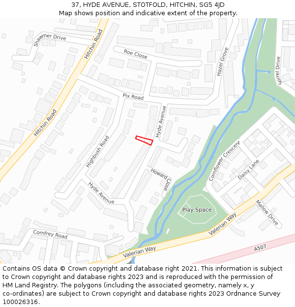 37, HYDE AVENUE, STOTFOLD, HITCHIN, SG5 4JD: Location map and indicative extent of plot