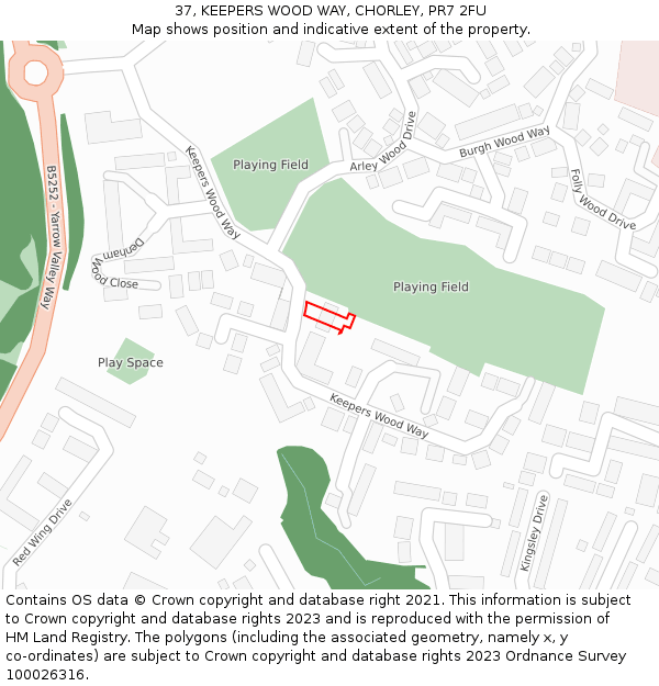 37, KEEPERS WOOD WAY, CHORLEY, PR7 2FU: Location map and indicative extent of plot