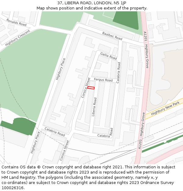37, LIBERIA ROAD, LONDON, N5 1JP: Location map and indicative extent of plot