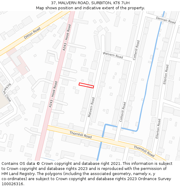 37, MALVERN ROAD, SURBITON, KT6 7UH: Location map and indicative extent of plot