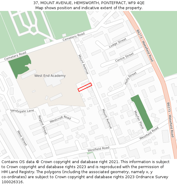 37, MOUNT AVENUE, HEMSWORTH, PONTEFRACT, WF9 4QE: Location map and indicative extent of plot