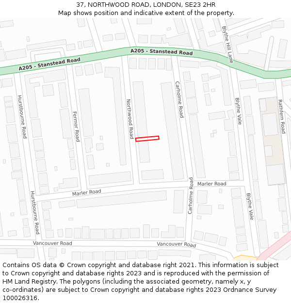 37, NORTHWOOD ROAD, LONDON, SE23 2HR: Location map and indicative extent of plot