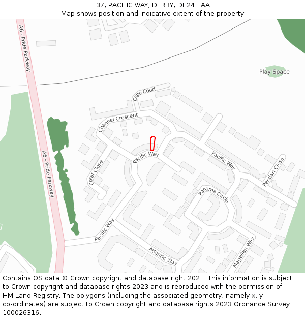 37, PACIFIC WAY, DERBY, DE24 1AA: Location map and indicative extent of plot