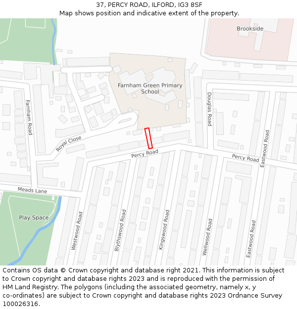 37, PERCY ROAD, ILFORD, IG3 8SF: Location map and indicative extent of plot