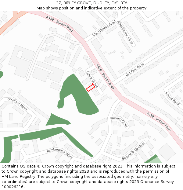 37, RIPLEY GROVE, DUDLEY, DY1 3TA: Location map and indicative extent of plot