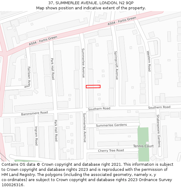 37, SUMMERLEE AVENUE, LONDON, N2 9QP: Location map and indicative extent of plot