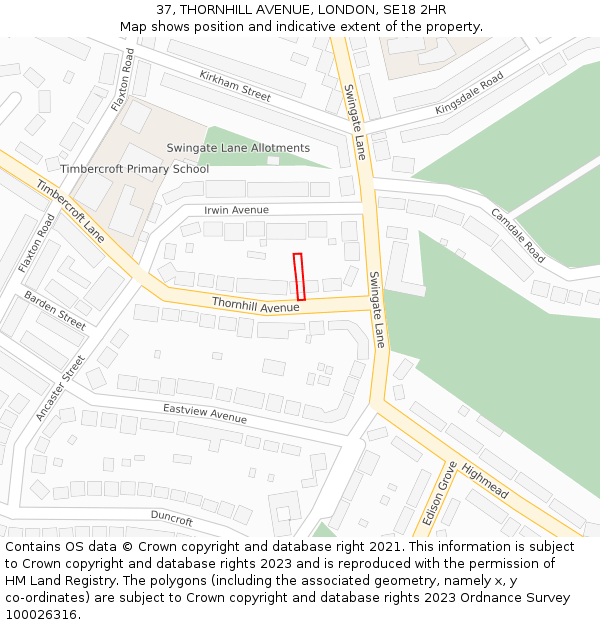 37, THORNHILL AVENUE, LONDON, SE18 2HR: Location map and indicative extent of plot