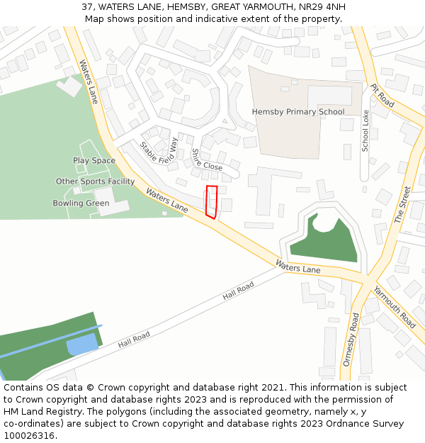 37, WATERS LANE, HEMSBY, GREAT YARMOUTH, NR29 4NH: Location map and indicative extent of plot