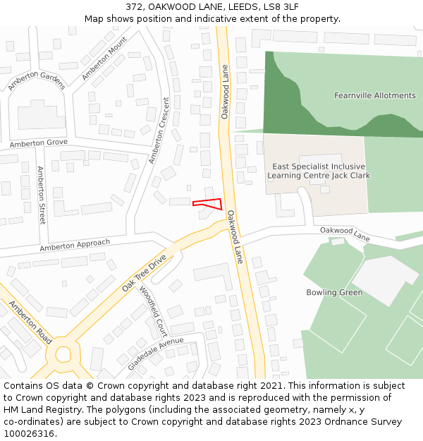 372, OAKWOOD LANE, LEEDS, LS8 3LF: Location map and indicative extent of plot