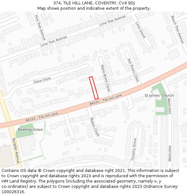 374, TILE HILL LANE, COVENTRY, CV4 9DJ: Location map and indicative extent of plot