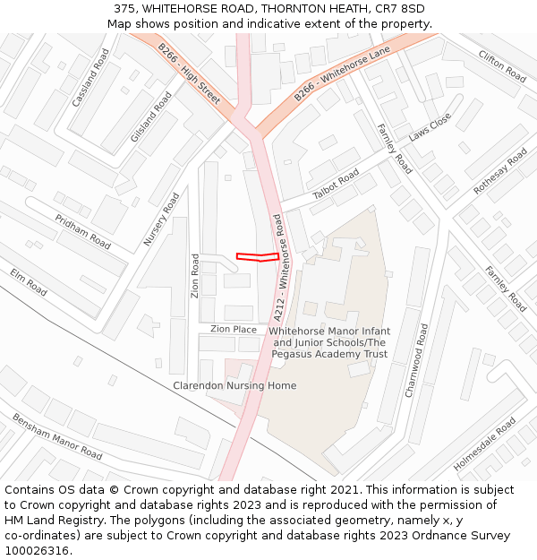 375, WHITEHORSE ROAD, THORNTON HEATH, CR7 8SD: Location map and indicative extent of plot