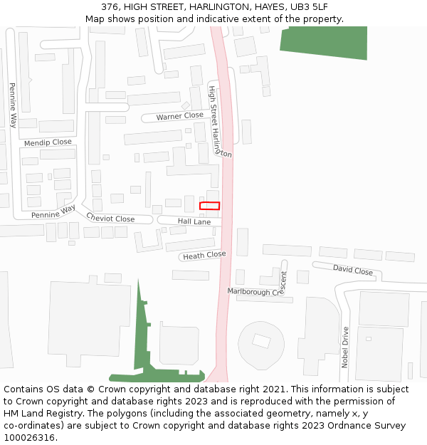 376, HIGH STREET, HARLINGTON, HAYES, UB3 5LF: Location map and indicative extent of plot