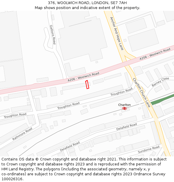 376, WOOLWICH ROAD, LONDON, SE7 7AH: Location map and indicative extent of plot
