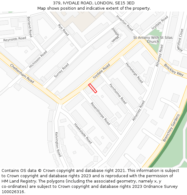 379, IVYDALE ROAD, LONDON, SE15 3ED: Location map and indicative extent of plot
