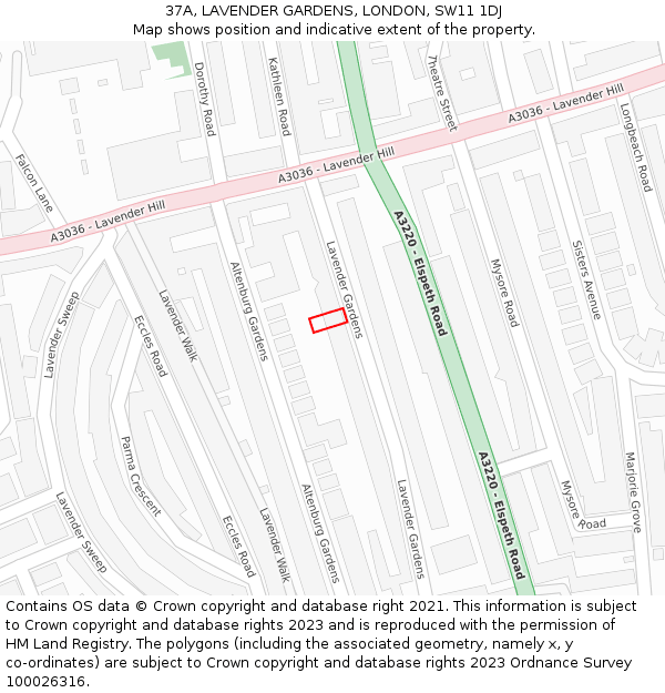 37A, LAVENDER GARDENS, LONDON, SW11 1DJ: Location map and indicative extent of plot