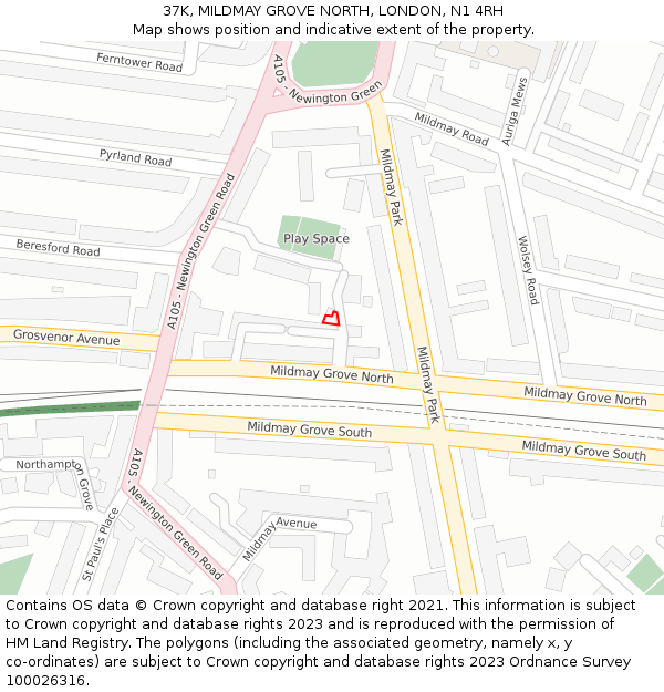 37K, MILDMAY GROVE NORTH, LONDON, N1 4RH: Location map and indicative extent of plot