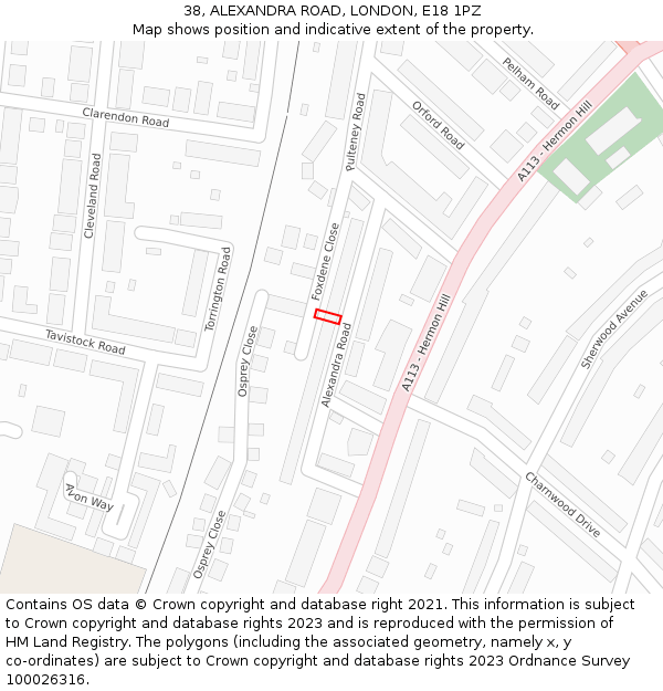 38, ALEXANDRA ROAD, LONDON, E18 1PZ: Location map and indicative extent of plot