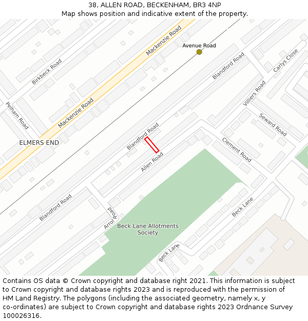 38, ALLEN ROAD, BECKENHAM, BR3 4NP: Location map and indicative extent of plot
