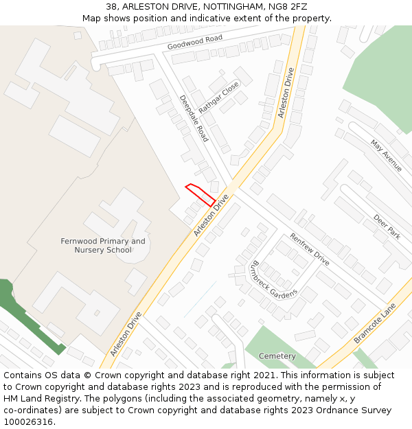 38, ARLESTON DRIVE, NOTTINGHAM, NG8 2FZ: Location map and indicative extent of plot