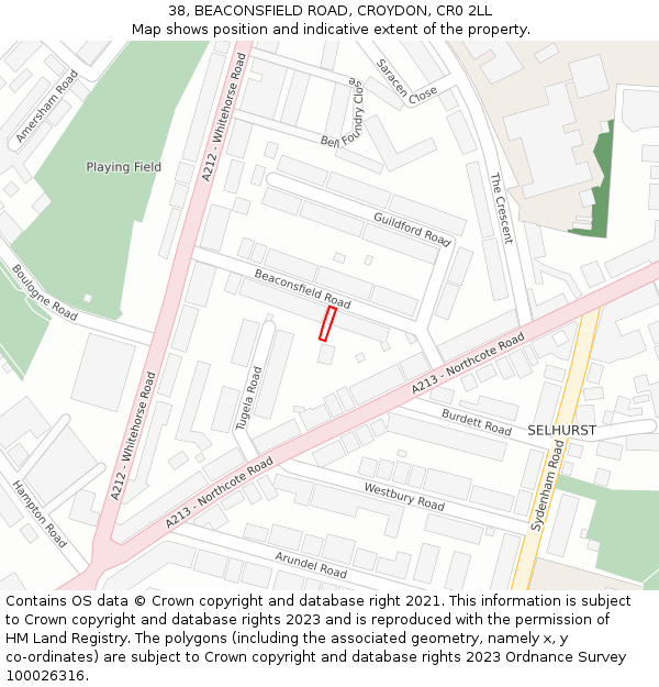 38, BEACONSFIELD ROAD, CROYDON, CR0 2LL: Location map and indicative extent of plot