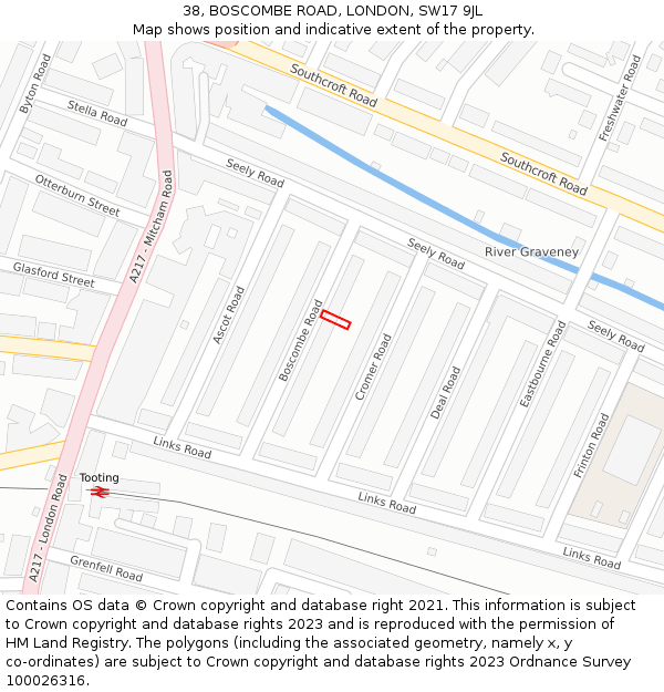 38, BOSCOMBE ROAD, LONDON, SW17 9JL: Location map and indicative extent of plot