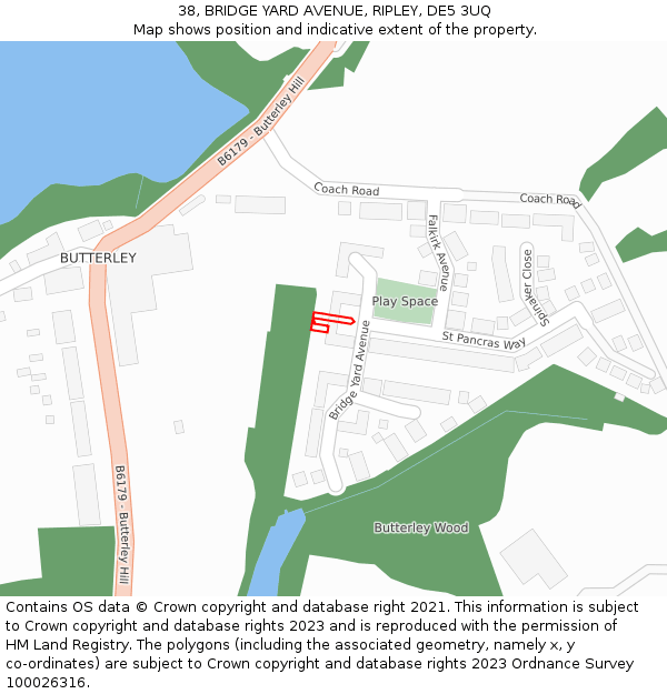 38, BRIDGE YARD AVENUE, RIPLEY, DE5 3UQ: Location map and indicative extent of plot