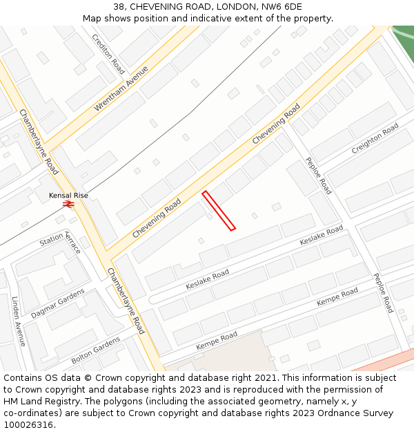 38, CHEVENING ROAD, LONDON, NW6 6DE: Location map and indicative extent of plot