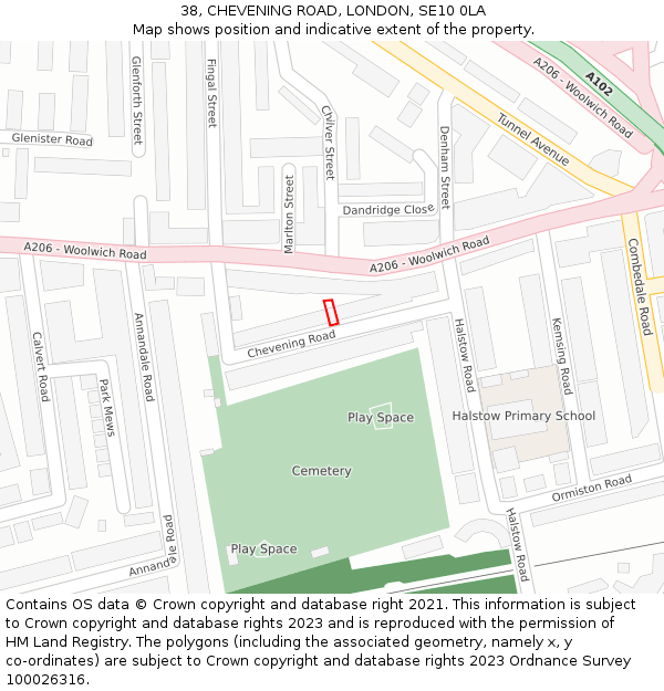 38, CHEVENING ROAD, LONDON, SE10 0LA: Location map and indicative extent of plot