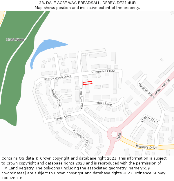 38, DALE ACRE WAY, BREADSALL, DERBY, DE21 4UB: Location map and indicative extent of plot