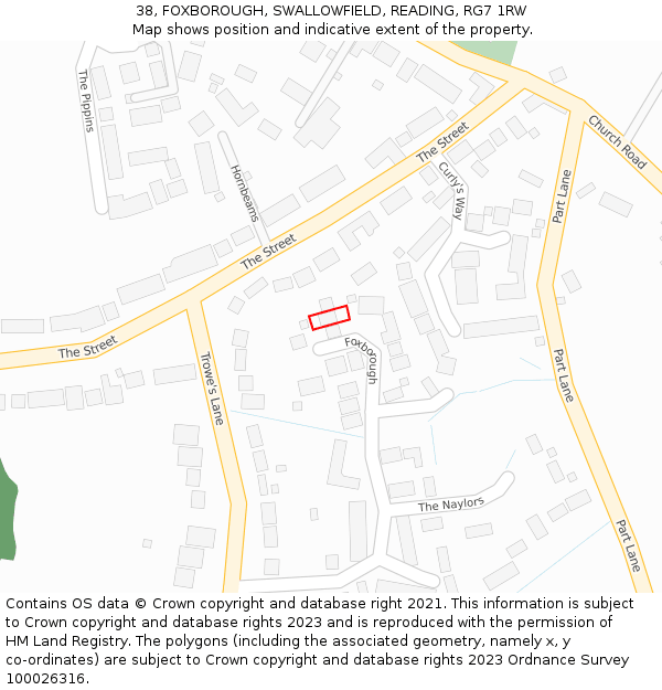38, FOXBOROUGH, SWALLOWFIELD, READING, RG7 1RW: Location map and indicative extent of plot