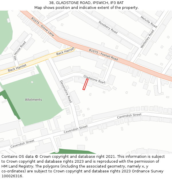 38, GLADSTONE ROAD, IPSWICH, IP3 8AT: Location map and indicative extent of plot