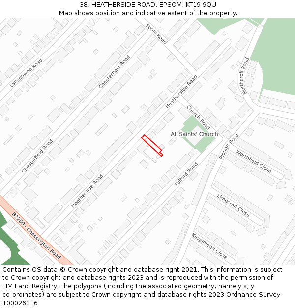 38, HEATHERSIDE ROAD, EPSOM, KT19 9QU: Location map and indicative extent of plot