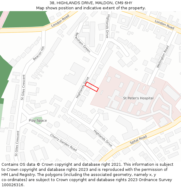38, HIGHLANDS DRIVE, MALDON, CM9 6HY: Location map and indicative extent of plot