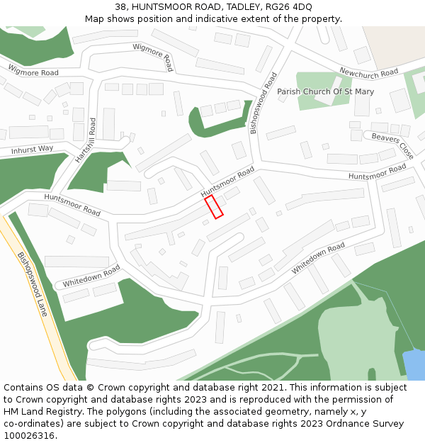 38, HUNTSMOOR ROAD, TADLEY, RG26 4DQ: Location map and indicative extent of plot