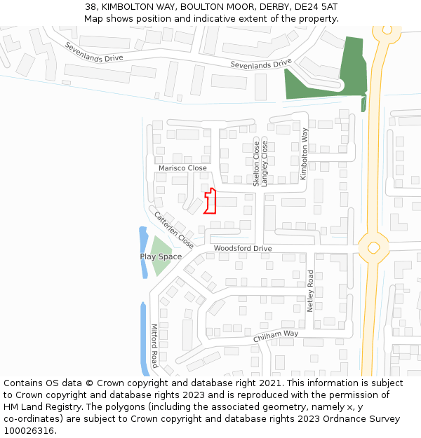 38, KIMBOLTON WAY, BOULTON MOOR, DERBY, DE24 5AT: Location map and indicative extent of plot