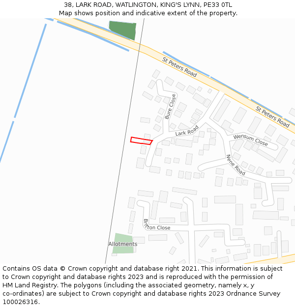 38, LARK ROAD, WATLINGTON, KING'S LYNN, PE33 0TL: Location map and indicative extent of plot
